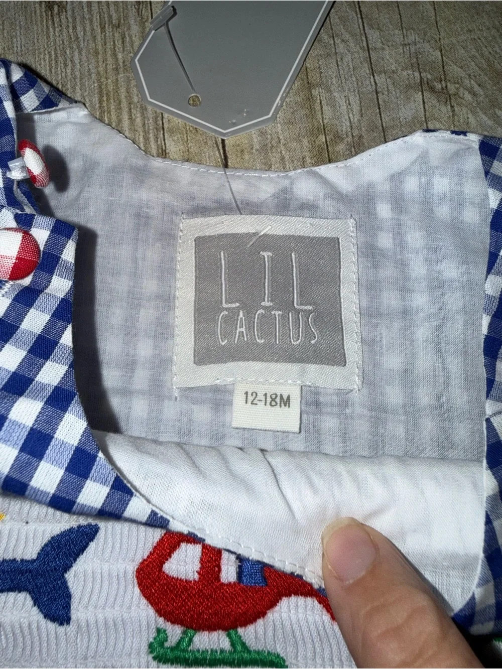 Cactus Blue Gingham Smocked Helicopter Romper